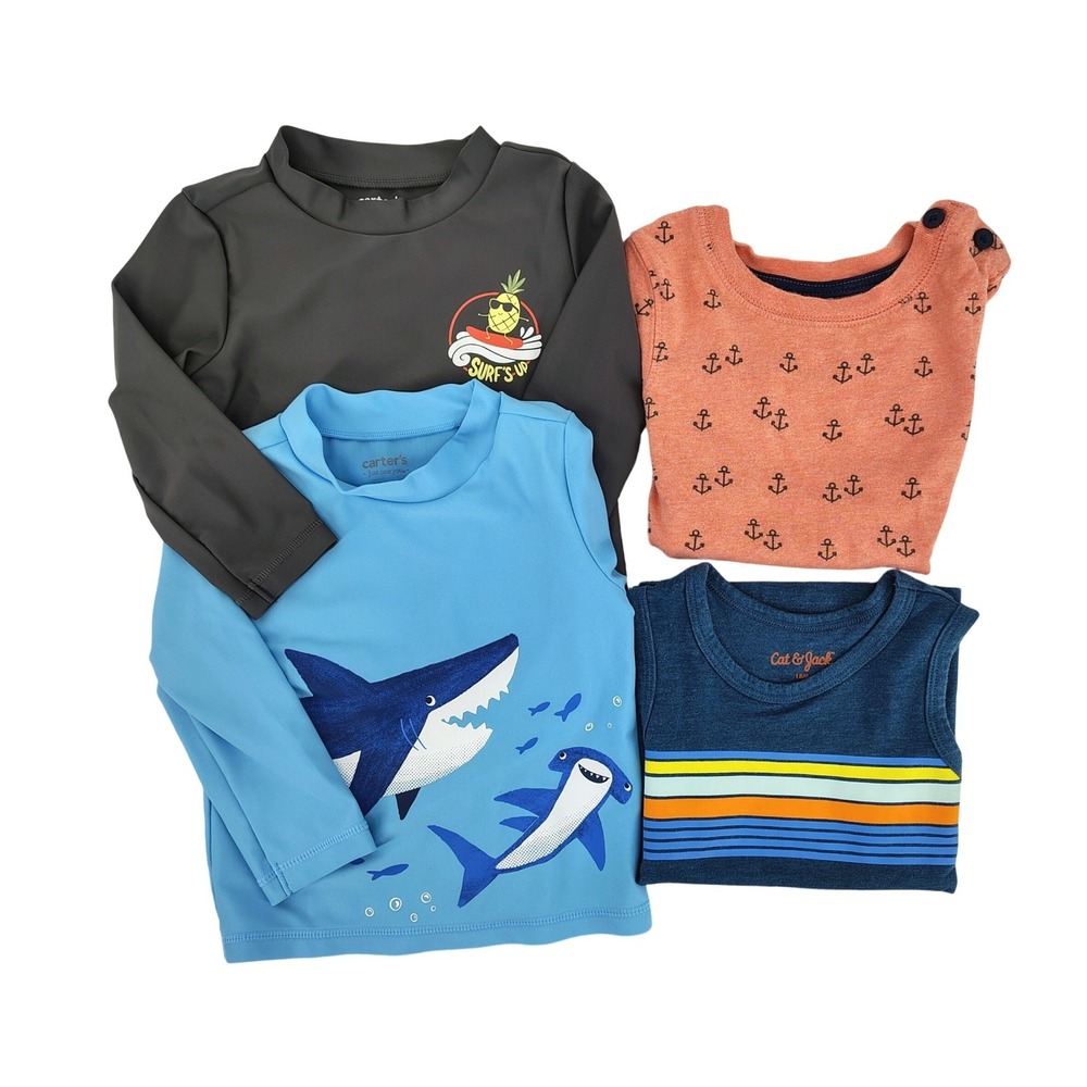 Carters‎ Cat & Jack Boys Bundle 18M Blue Gray Pink 4pc Shirt Rash Guard Nautical